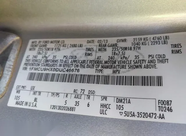 1FMCU9HX0DUC46676 2013 2013 Ford Escape- Sel 9