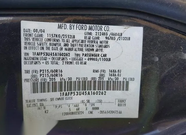 1FAFP53U45A160262 2005 2005 Ford Taurus- SE 9