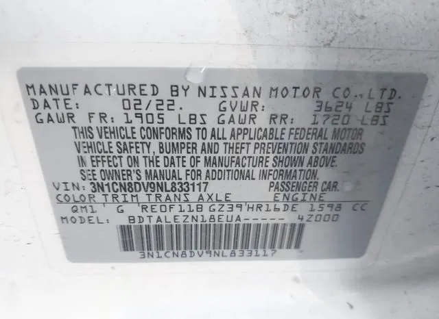 3N1CN8DV9NL833117 2022 2022 Nissan Versa- 1-6 S Xtronic Cvt 9