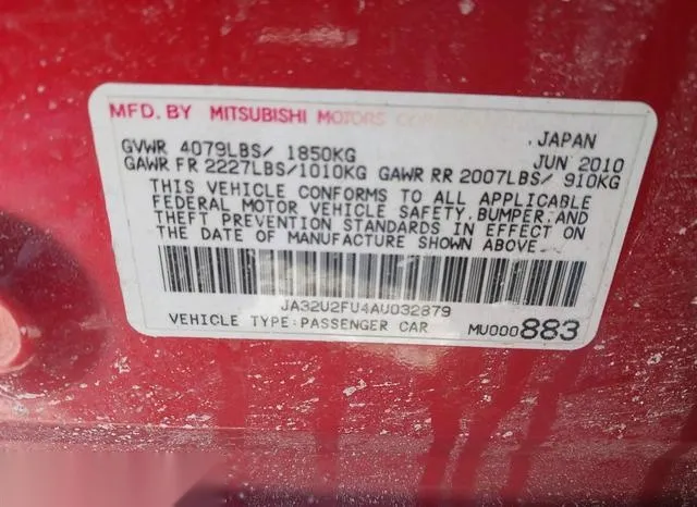 JA32U2FU4AU032879 2010 2010 Mitsubishi Lancer- ES 9