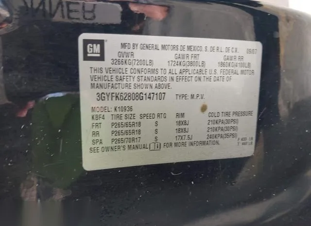 3GYFK62808G147107 2008 2008 Cadillac Escalade- Ext Standard 9