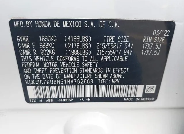 3CZRU6H51NM762668 2022 2022 Honda HR-V- Awd Ex 9