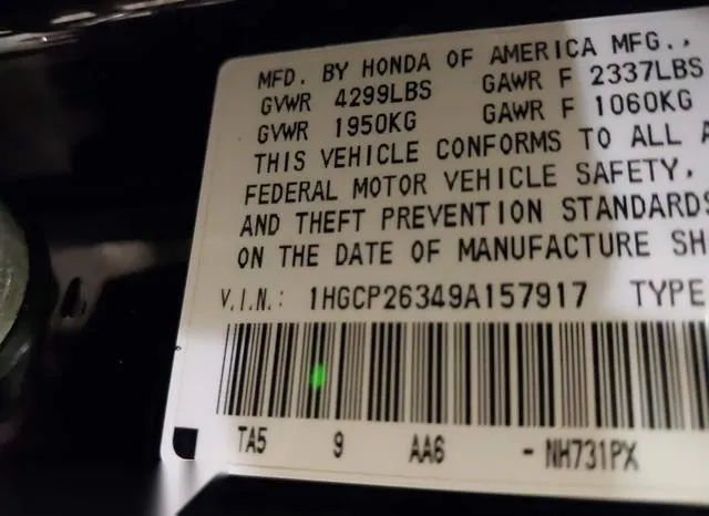 1HGCP26349A157917 2009 2009 Honda Accord- 2-4 LX 9