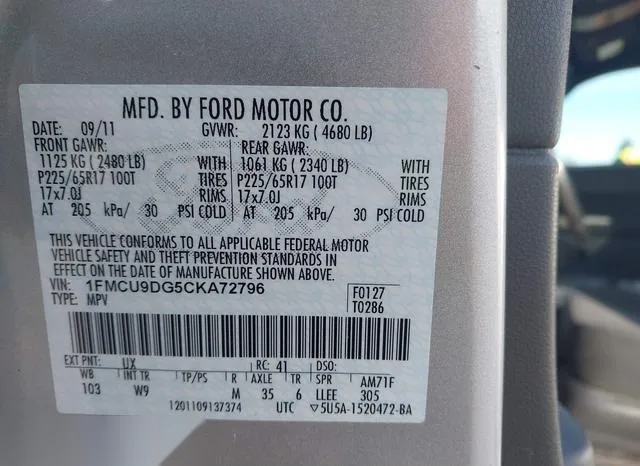 1FMCU9DG5CKA72796 2012 2012 Ford Escape- Xlt 9