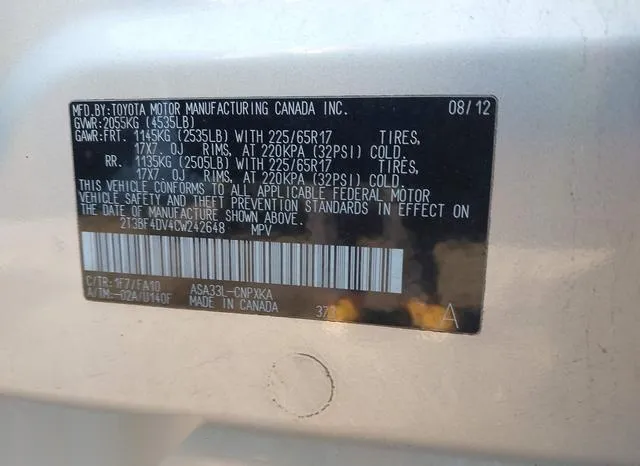 2T3BF4DV4CW242648 2012 2012 Toyota RAV4 9