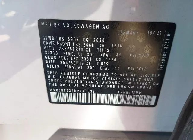 WVGJNPE21NP071839 2022 2022 Volkswagen ID-4- Awd Pro 9