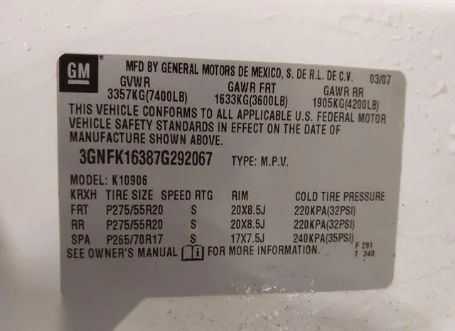 3GNFK16387G292067 2007 2007 Chevrolet Suburban 1500- Ltz 9