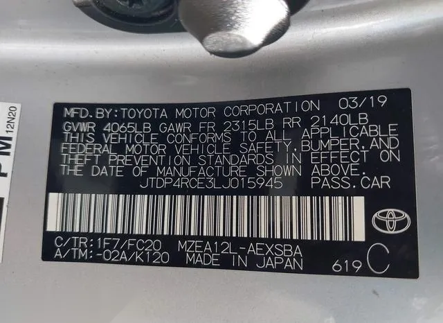 JTDP4RCE3LJ015945 2020 2020 Toyota Corolla- SE 9