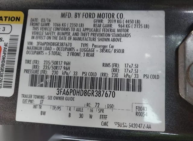 3FA6P0HD8GR387670 2016 2016 Ford Fusion- SE 9