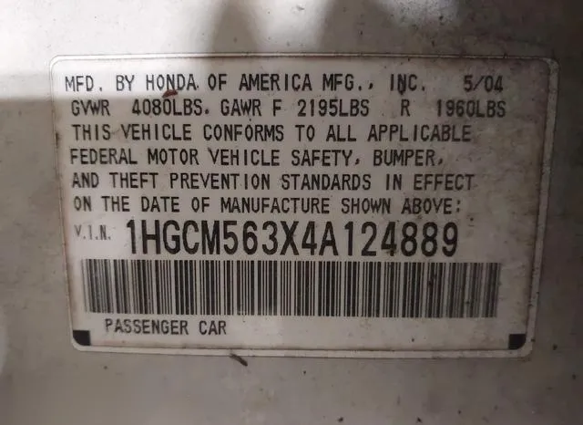 1HGCM563X4A124889 2004 2004 Honda Accord- 2-4 LX 9