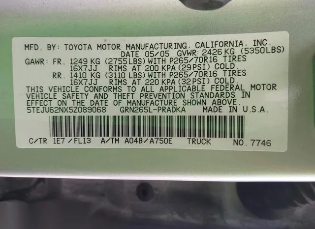 5TEJU62NX5Z089068 2005 2005 Toyota Tacoma- Double Cab Preru 9