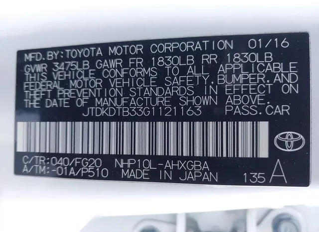 JTDKDTB33G1121163 2016 2016 Toyota Prius- C Three 9