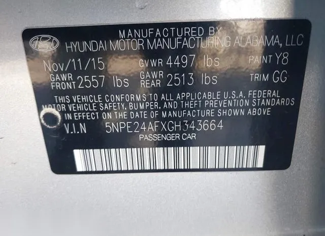 5NPE24AFXGH343664 2016 2016 Hyundai Sonata- SE 9