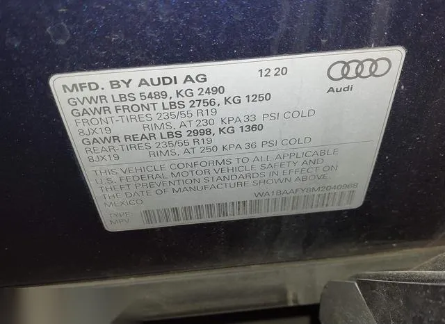 WA1BAAFY8M2040968 2021 2021 Audi Q5- Premium Plus 45 Tfsi Q 9