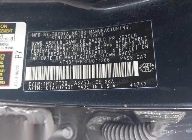 4T1BF1FK3FU011366 2015 2015 Toyota Camry- SE 9