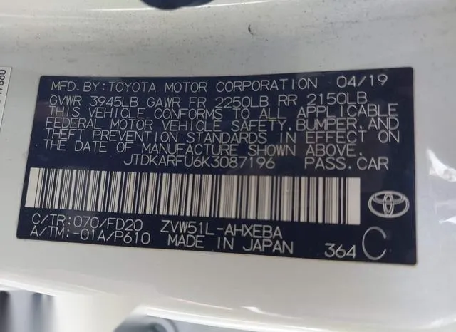 JTDKARFU6K3087196 2019 2019 Toyota Prius- LE 9