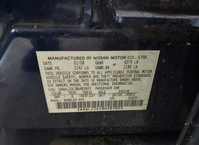 1N4AL21E18N483603 2008 2008 Nissan Altima- 2-5/2-5S 9