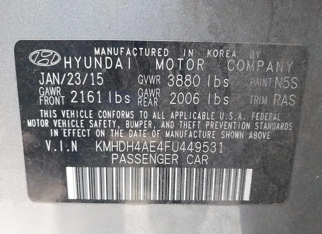 KMHDH4AE4FU449531 2015 2015 Hyundai Elantra- SE 9