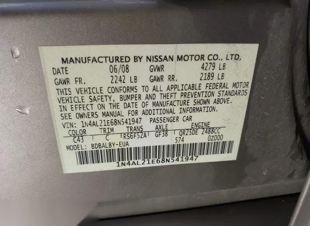 1N4AL21E68N541947 2008 2008 Nissan Altima- 2-5 S 9