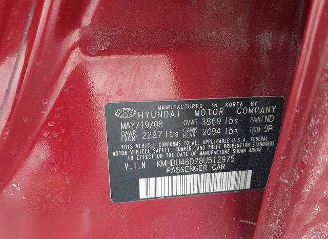 KMHDU46D78U512975 2008 2008 Hyundai Elantra- Gls/Se 9