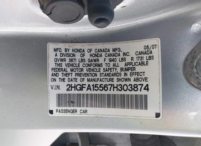 2HGFA15567H303874 2007 2007 Honda Civic- LX 9