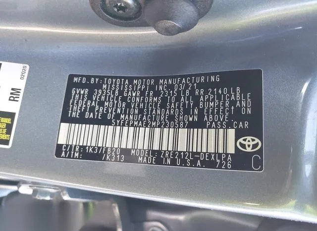 5YFEPMAE2MP230587 2021 2021 Toyota Corolla- LE 9