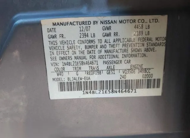 1N4BL21E58N464671 2008 2008 Nissan Altima- 3-5 SL 9