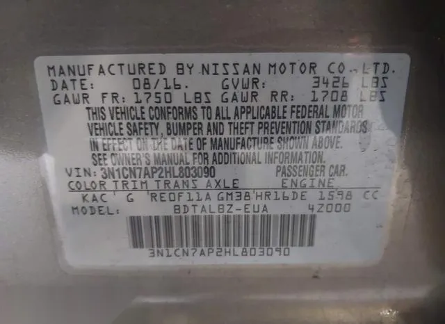 3N1CN7AP2HL803090 2017 2017 Nissan Versa- 1-6 S/1-6 S-/1-6 9