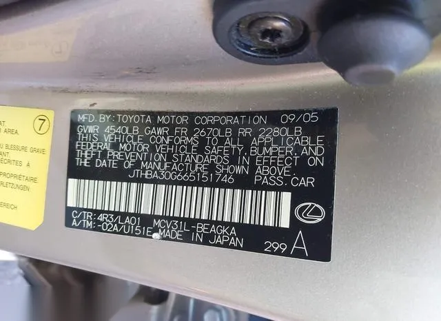 JTHBA30G665151746 2006 2006 Lexus ES- 330 9