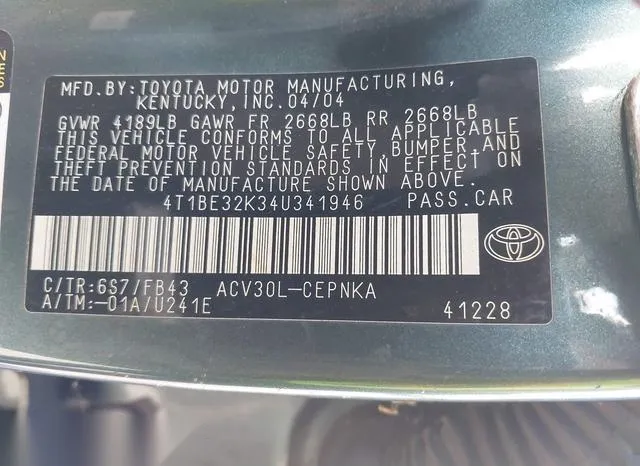 4T1BE32K34U341946 2004 2004 Toyota Camry- LE 9