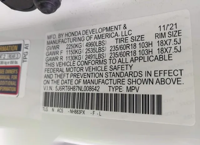 5J6RT6H87NL008642 2022 2022 Honda CR-V- Hybrid Ex-L 9