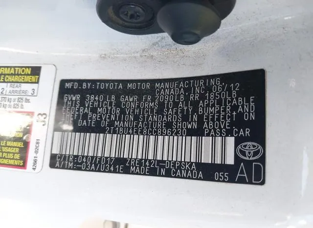 2T1BU4EE8CC896230 2012 2012 Toyota Corolla- S 9