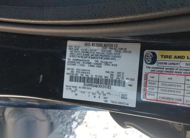 3FAHP0JA6CR424783 2012 2012 Ford Fusion- Sel 9