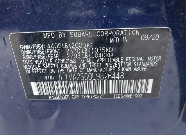 JF1VA2S60L9826448 2020 2020 Subaru Wrx Sti 9