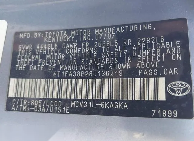 4T1FA38P28U136219 2008 2008 Toyota Camry- Solara Sle 9