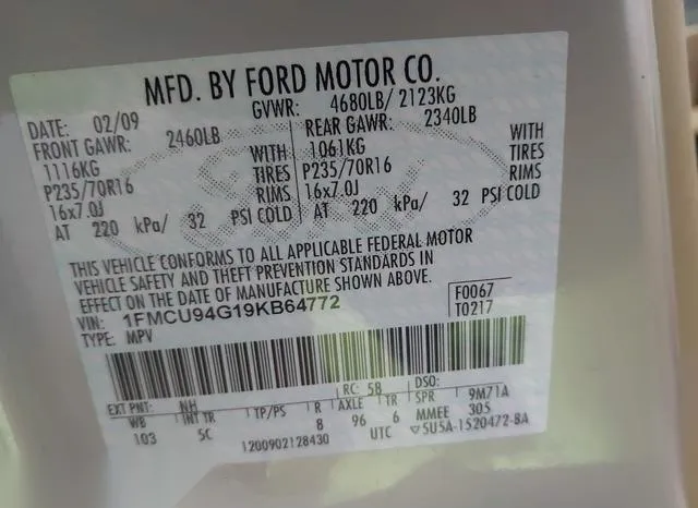 1FMCU94G19KB64772 2009 2009 Ford Escape- Limited 9