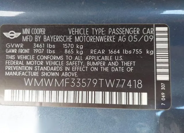 WMWMF33579TW77418 2009 2009 Mini Cooper 9