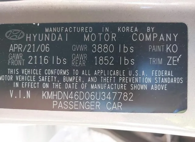 KMHDN46D06U347782 2006 2006 Hyundai Elantra- Gls/Limited 9