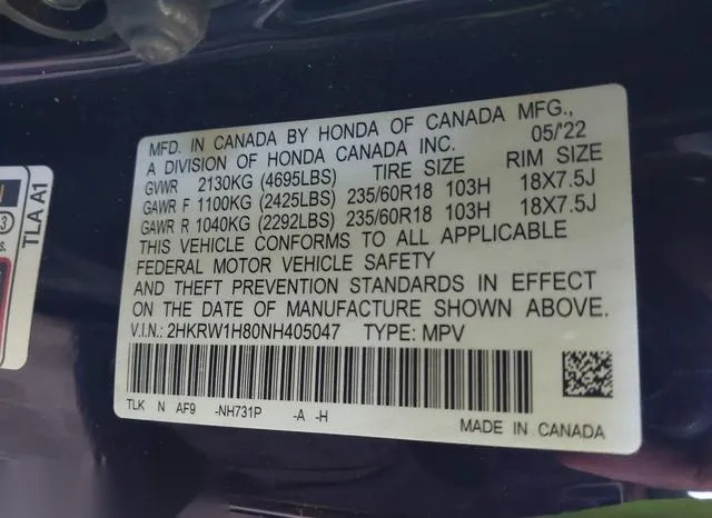 2HKRW1H80NH405047 2022 2022 Honda CR-V- 2Wd Ex-L 9