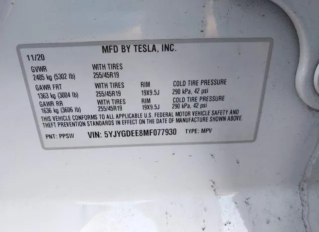 5YJYGDEE8MF077930 2021 2021 Tesla Model Y- Long Range Dual 9