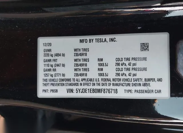 5YJ3E1EB0MF876718 2021 2021 Tesla Model 3- Long Range Dual 9