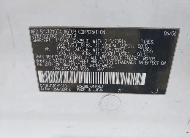 JTMZD33V666017086 2006 2006 Toyota RAV4 9