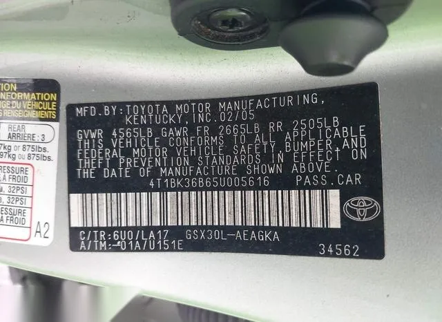 4T1BK36B65U005616 2005 2005 Toyota Avalon- Xls 9