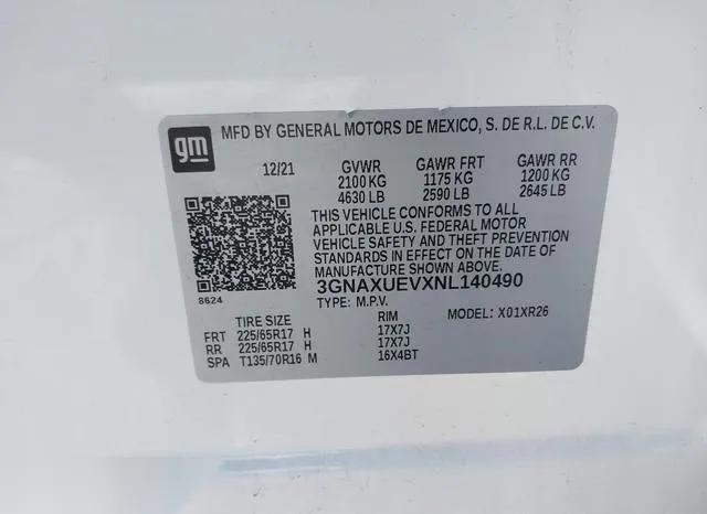 3GNAXUEVXNL140490 2022 2022 Chevrolet Equinox- Awd Lt 9