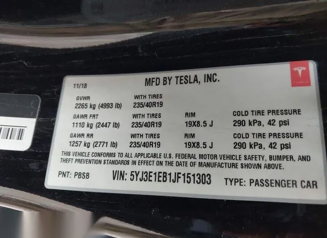 5YJ3E1EB1JF151303 2018 2018 Tesla Model 3- Long Range/Perfo 9