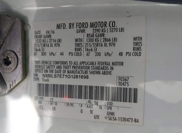 NM0LS7E71G1281698 2016 2016 Ford Transit- Connect XL 9