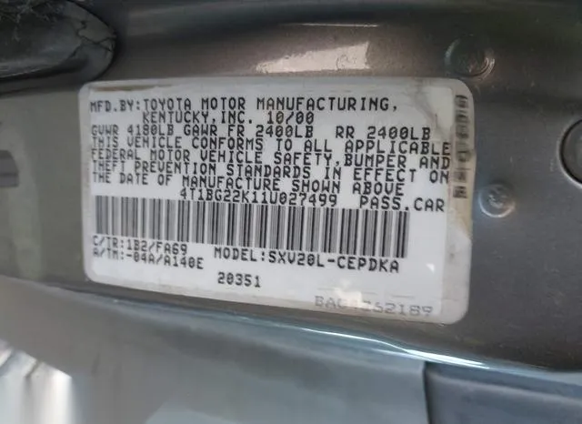 4T1BG22K11U027499 2001 2001 Toyota Camry- CE 9