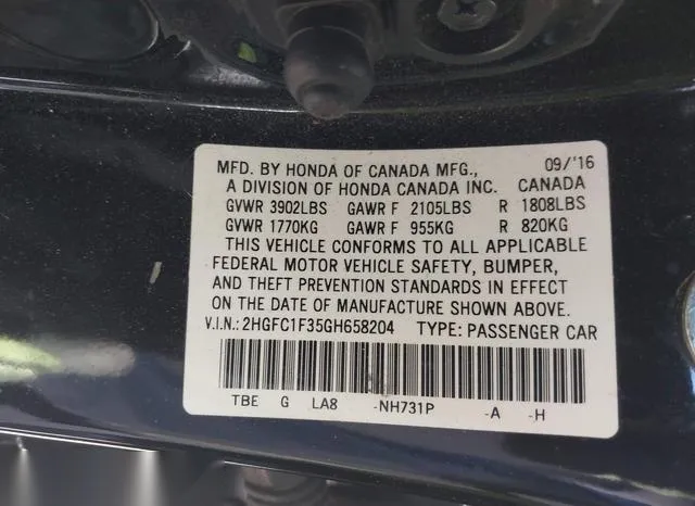 2HGFC1F35GH658204 2016 2016 Honda Civic- Ex-T 9