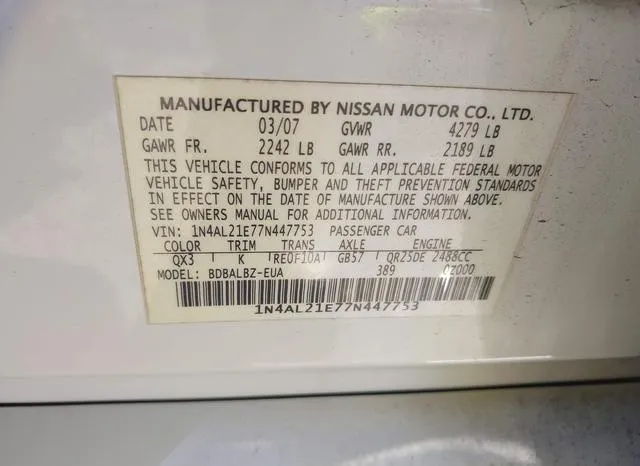 1N4AL21E77N447753 2007 2007 Nissan Altima- 2-5 S 9