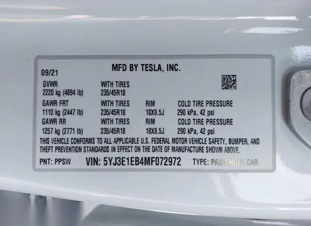 5YJ3E1EB4MF072972 2021 2021 Tesla Model 3- Long Range Dual 9